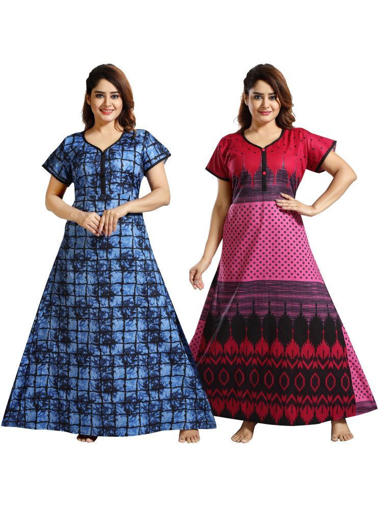     			INNER BEATS Multi Color Cotton Blend Women's Nightwear Nighty & Night Gowns ( Pack of 2 )