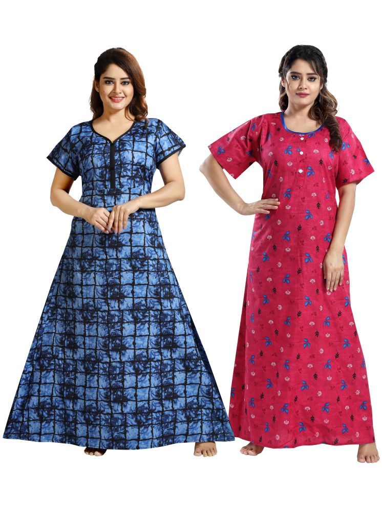     			INNER BEATS Multi Color Cotton Blend Women's Nightwear Night Dress ( Pack of 2 )