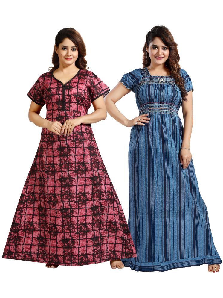     			INNER BEATS Multi Color Cotton Blend Women's Nightwear Nighty & Night Gowns ( Pack of 2 )