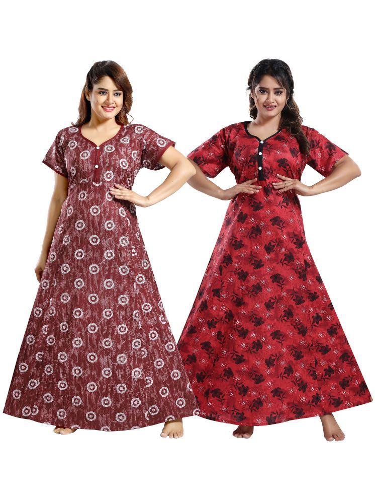     			INNER BEATS Multi Color Cotton Blend Women's Nightwear Nighty & Night Gowns ( Pack of 2 )