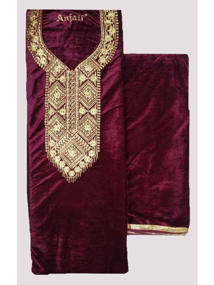     			KASHMIRI Unstitched Velvet Embroidered Dress Material - Purple ( Pack of 1 )