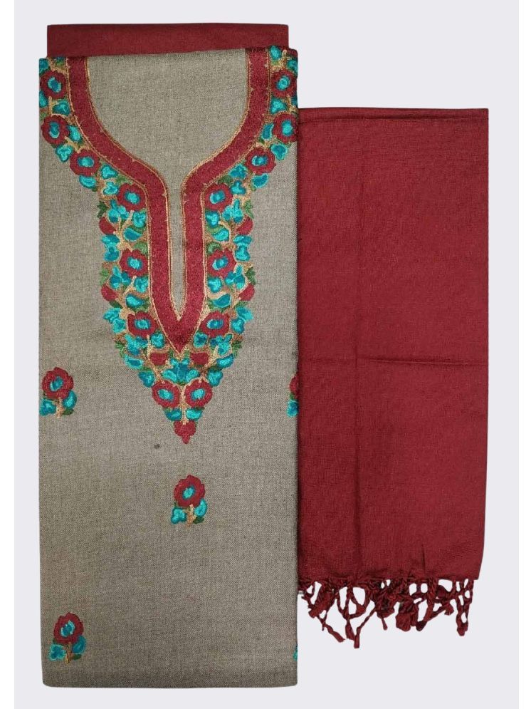     			KASHMIRI Unstitched Woollen Embroidered Dress Material - Maroon ( Pack of 1 )