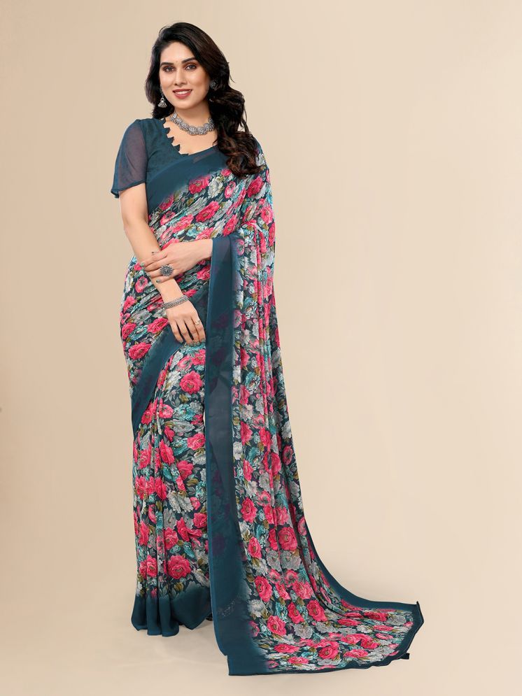     			Kashvi Sarees Chiffon Printed Saree With Blouse Piece - Pink ( Pack of 1 )