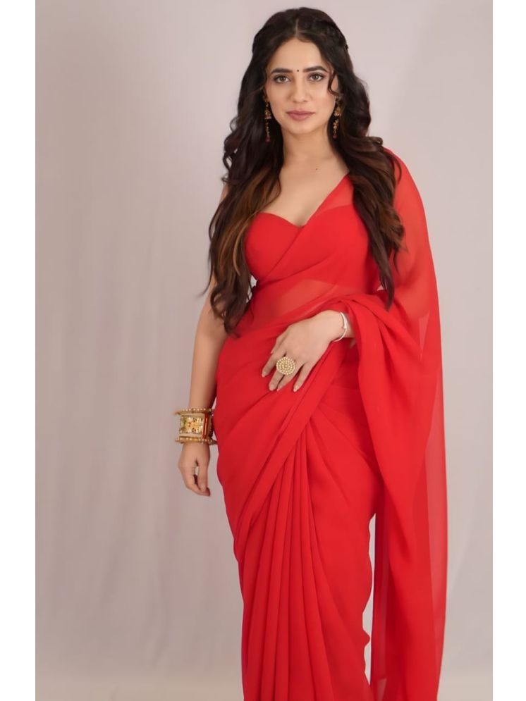     			Kashvi Sarees Georgette Dyed Saree With Blouse Piece - Red ( Pack of 1 )