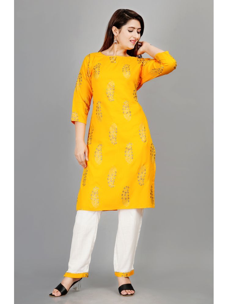     			NUPITAL Rayon Printed Kurti With Pants Women's Stitched Salwar Suit - Yellow ( Pack of 1 )