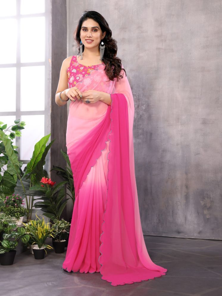     			Rangita Georgette Dyed Saree With Blouse Piece - Pink ( Pack of 1 )