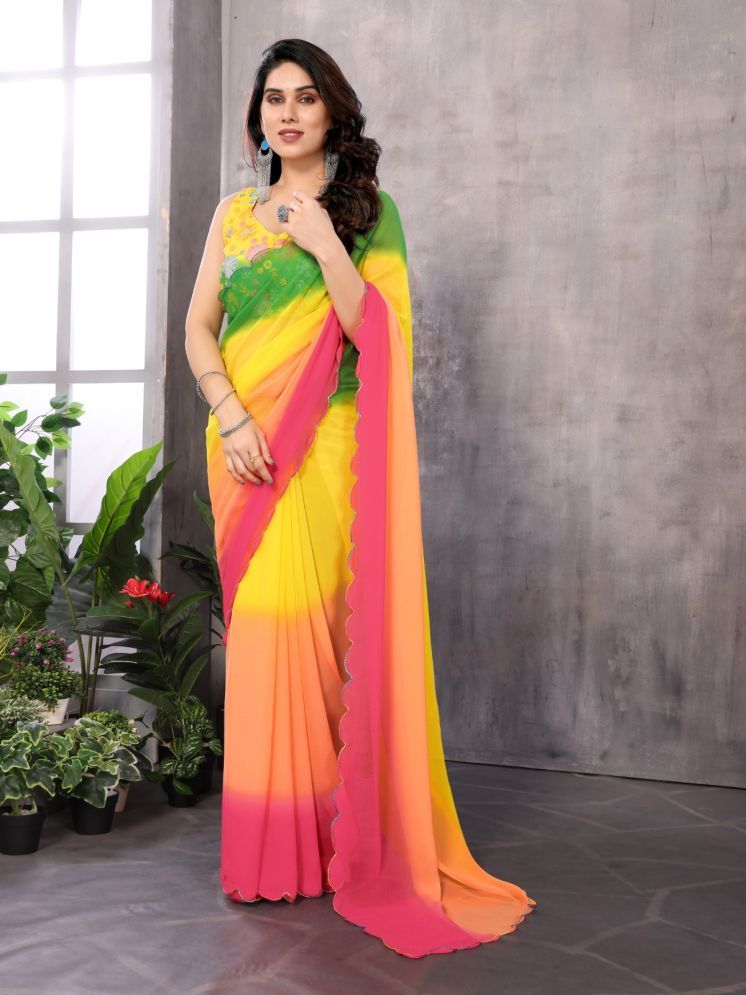     			Rangita Georgette Dyed Saree With Blouse Piece - Multicolor ( Pack of 1 )