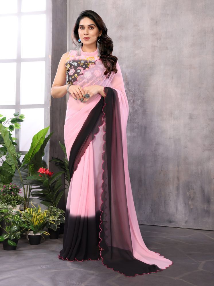     			Rangita Georgette Dyed Saree With Blouse Piece - Black,Pink ( Pack of 1 )