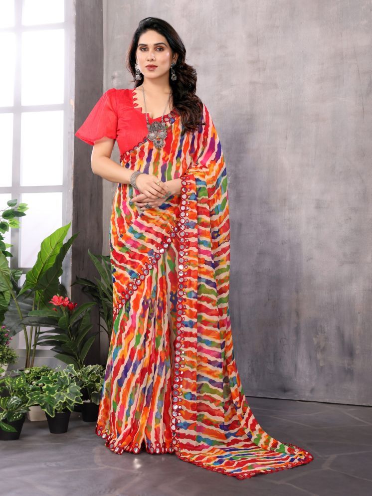     			Rangita Georgette Printed Saree With Blouse Piece - Red ( Pack of 1 )