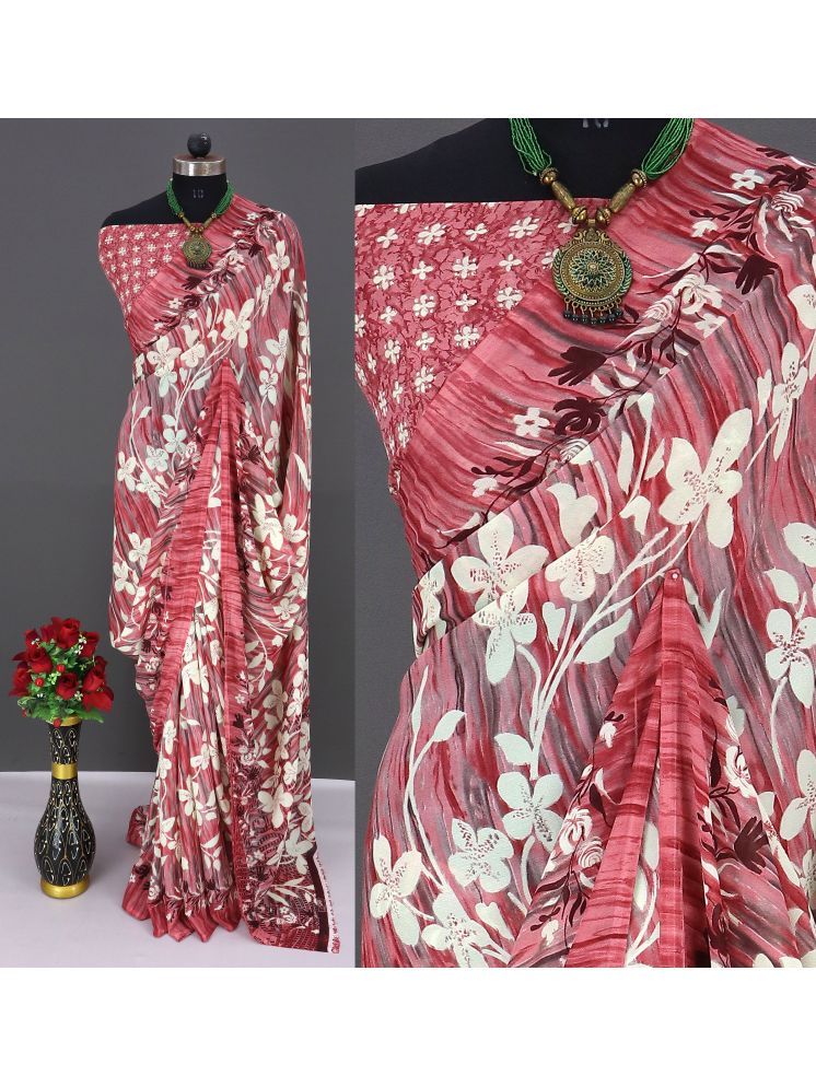     			Rekha Maniyar Georgette Printed Saree With Blouse Piece - Pink ( Pack of 1 )