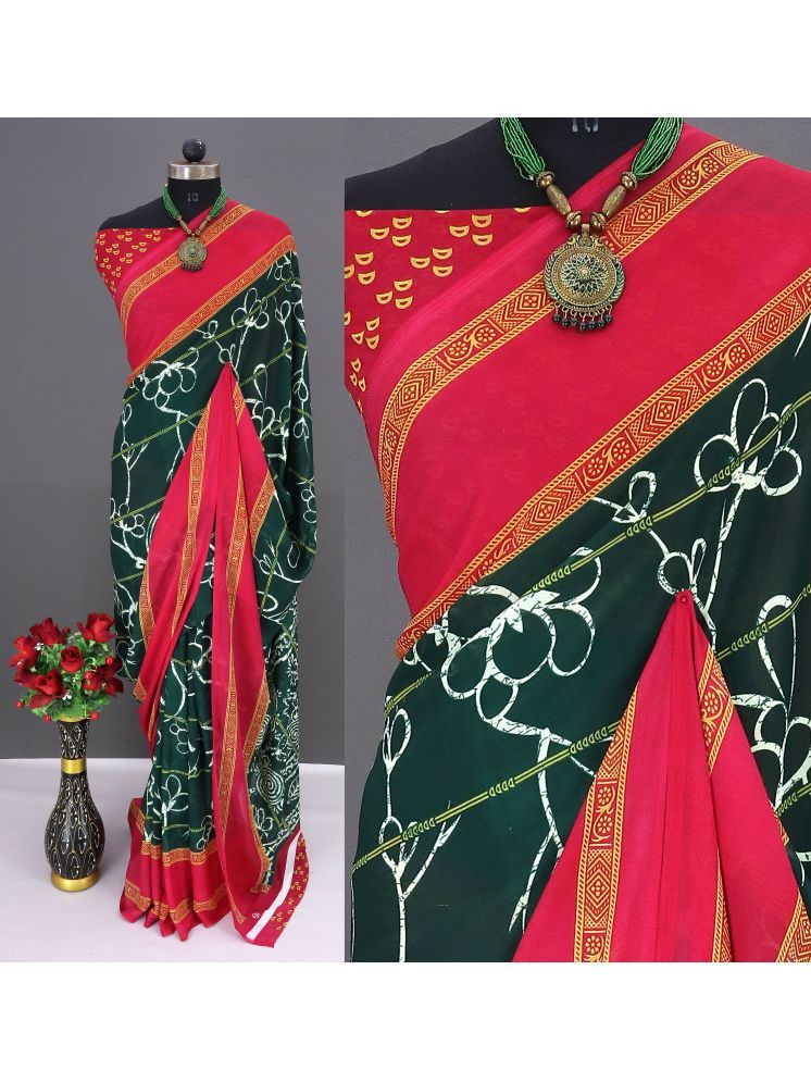     			Rekha Maniyar Georgette Printed Saree With Blouse Piece - Green ( Pack of 1 )