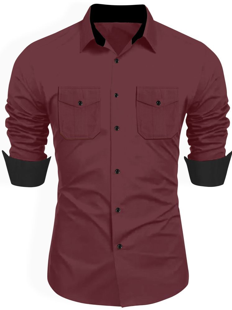     			Saadhvi Cotton Blend Regular Fit Solids Full Sleeves Men's Casual Shirt - Maroon ( Pack of 1 )