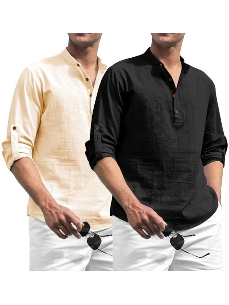     			ViraVesh Beige Cotton Men's Shirt Style Kurta ( Pack of 2 )