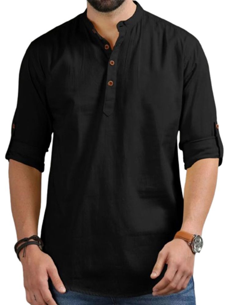     			ViraVesh Black Cotton Men's Shirt Style Kurta ( Pack of 1 )