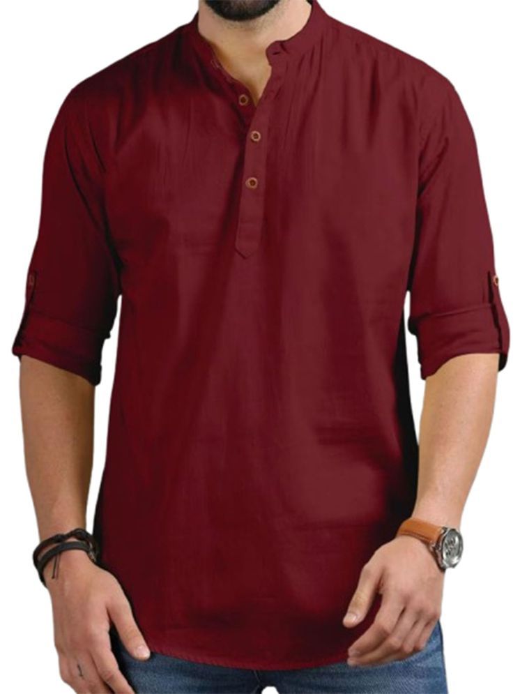     			ViraVesh Maroon Cotton Men's Shirt Style Kurta ( Pack of 1 )