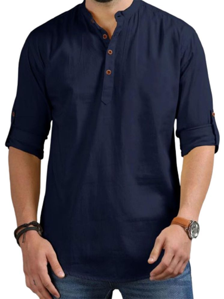     			ViraVesh Navy Cotton Men's Shirt Style Kurta ( Pack of 1 )