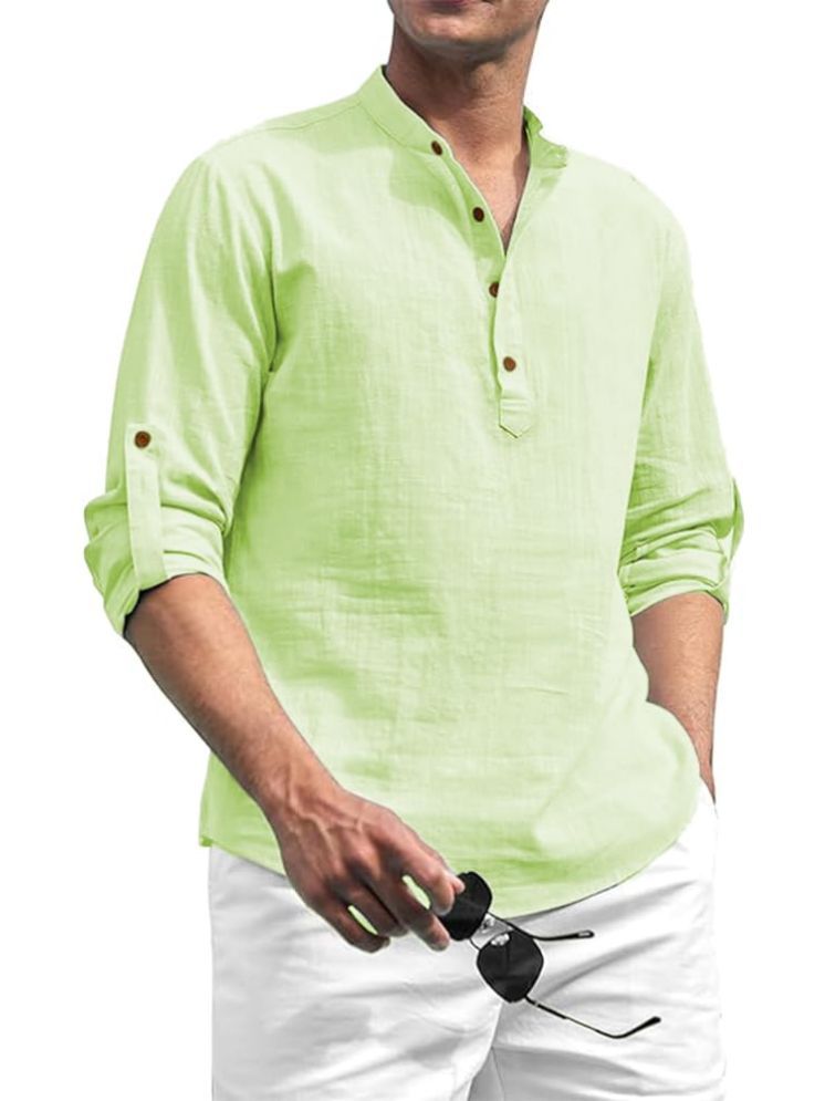     			ViraVesh Sea Green Cotton Men's Shirt Style Kurta ( Pack of 1 )