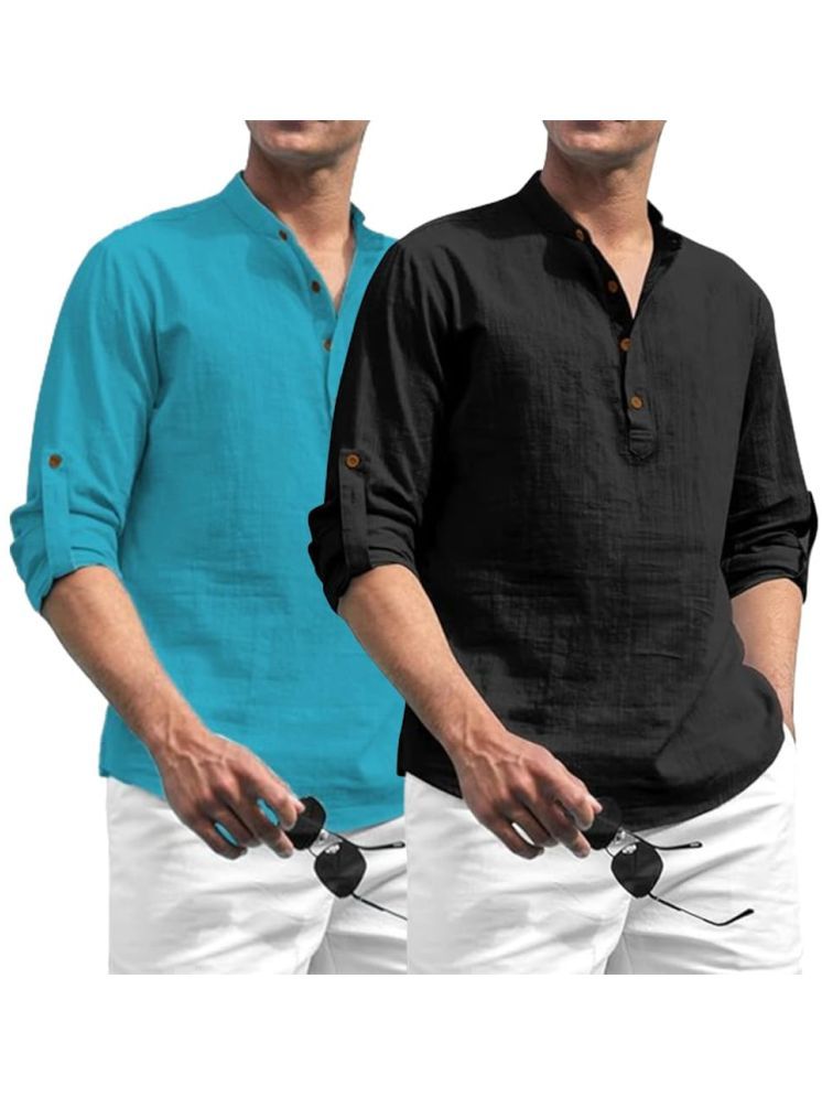     			ViraVesh Teal Cotton Men's Shirt Style Kurta ( Pack of 2 )