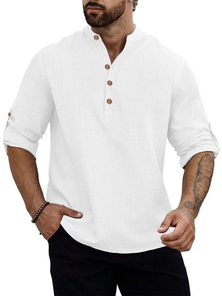     			ViraVesh White Cotton Men's Shirt Style Kurta ( Pack of 1 )