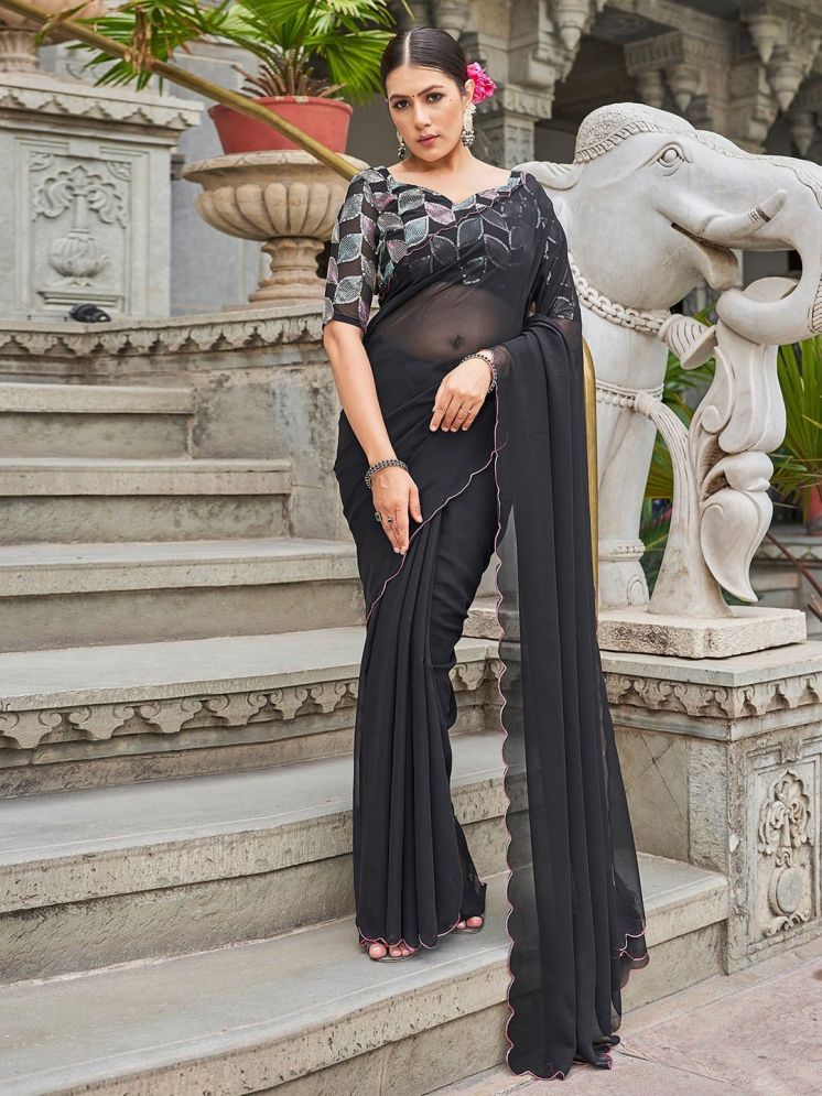     			mahalaxmi fab Georgette Dyed Saree With Blouse Piece - Black ( Pack of 1 )