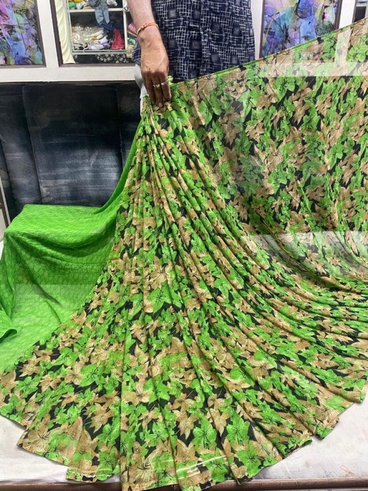     			Sanwariya Silks Georgette Printed Saree With Blouse Piece - Green ( Pack of 1 )