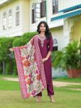 Juniper Viscose Solid Kurti With Pants Women's Stitched Salwar Suit - Wine ( Pack of 3 )