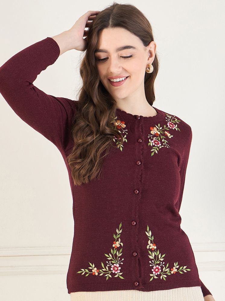     			Clapton Woollen Round Neck Women's Buttoned Cardigans - Maroon ( )