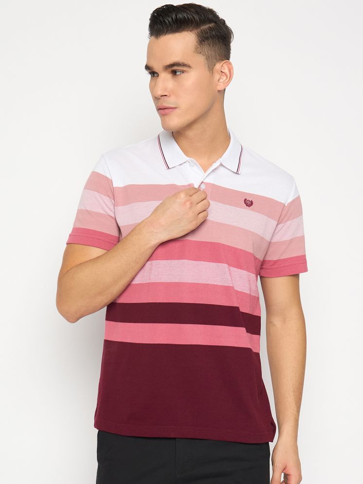     			Duke Cotton Blend Regular Fit Striped Half Sleeves Men's Polo T Shirt - Pink ( Pack of 1 )