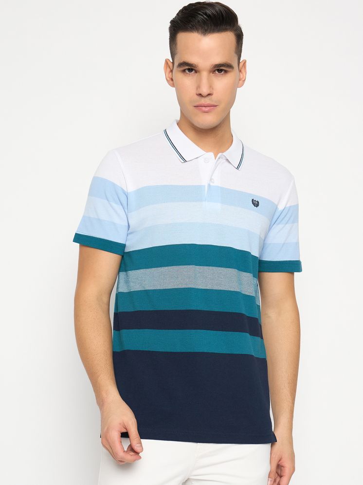     			Duke Cotton Blend Regular Fit Striped Half Sleeves Men's Polo T Shirt - Blue ( Pack of 1 )