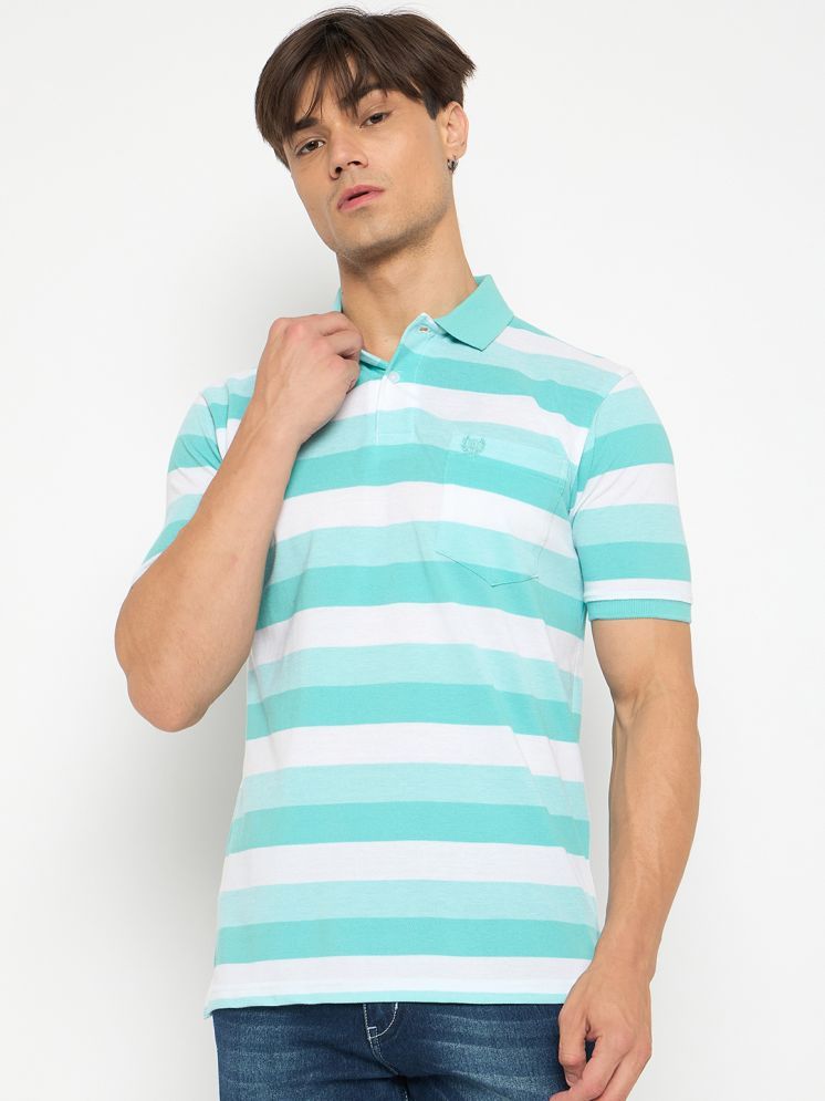     			Duke Cotton Blend Regular Fit Striped Half Sleeves Men's Polo T Shirt - Blue ( Pack of 1 )