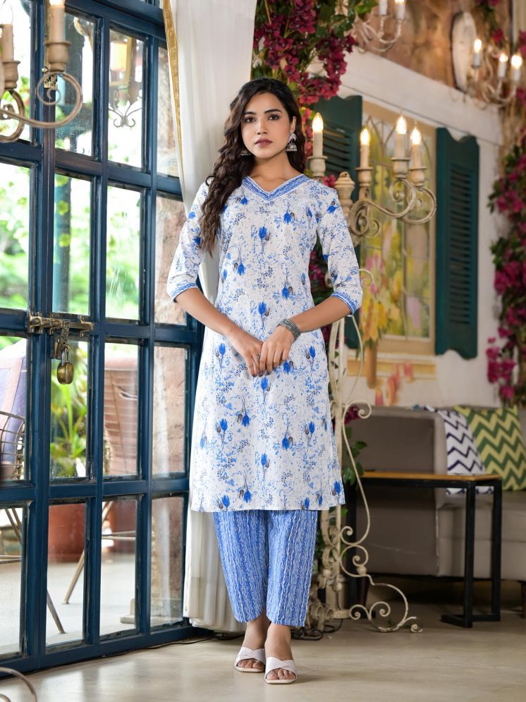     			Juniper Cotton Printed Kurti With Pants Women's Stitched Salwar Suit - Blue ( Pack of 2 )