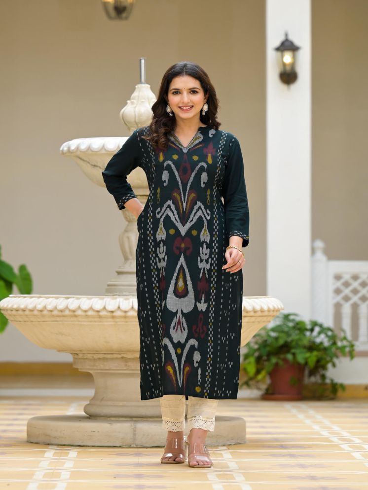     			Juniper Rayon Printed Straight Women's Kurti - Black ( Pack of 1 )