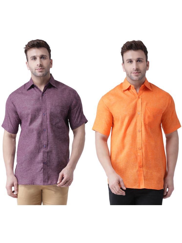     			KLOSET By RIAG Cotton Blend Regular Fit Self Design Half Sleeves Men's Casual Shirt - Orange ( Pack of 2 )