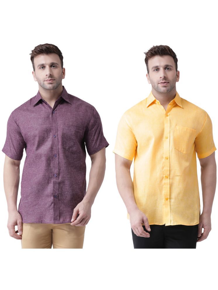     			KLOSET By RIAG Cotton Blend Regular Fit Solids Half Sleeves Men's Casual Shirt - Mustard ( Pack of 2 )