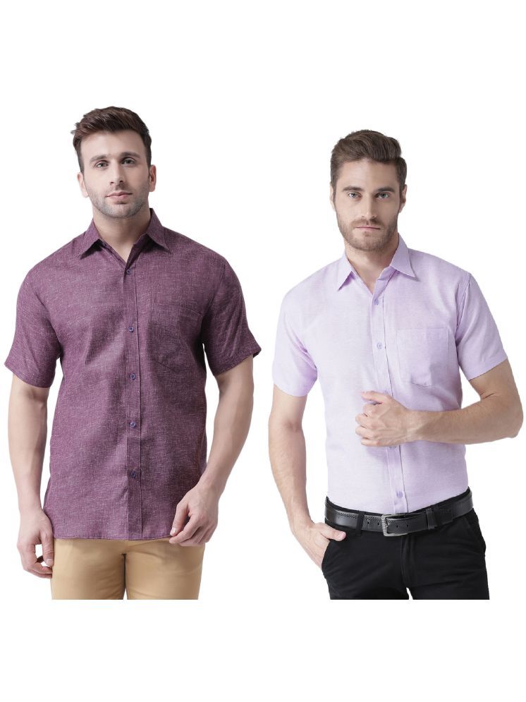     			KLOSET By RIAG Cotton Blend Regular Fit Self Design Half Sleeves Men's Casual Shirt - Lavender ( Pack of 2 )