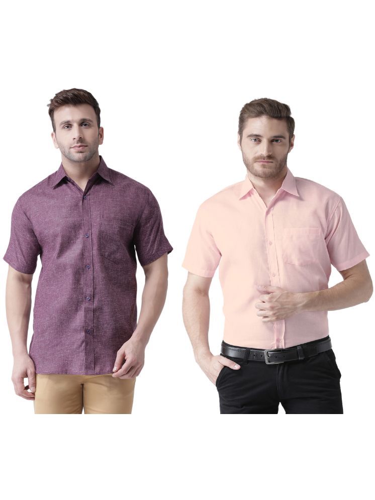     			KLOSET By RIAG Cotton Blend Regular Fit Self Design Half Sleeves Men's Casual Shirt - Pink ( Pack of 2 )