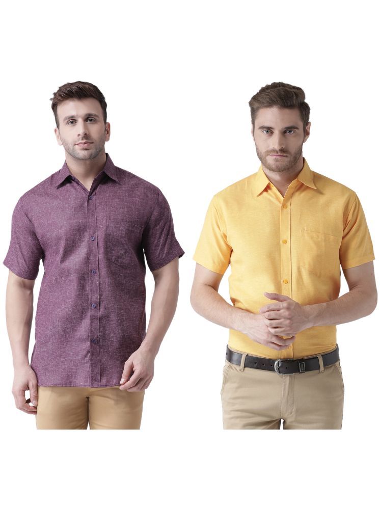     			KLOSET By RIAG Cotton Blend Regular Fit Solids Half Sleeves Men's Casual Shirt - Mustard ( Pack of 2 )