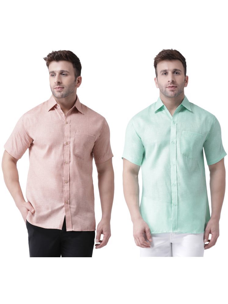     			KLOSET By RIAG Cotton Blend Regular Fit Solids Half Sleeves Men's Casual Shirt - Green ( Pack of 2 )