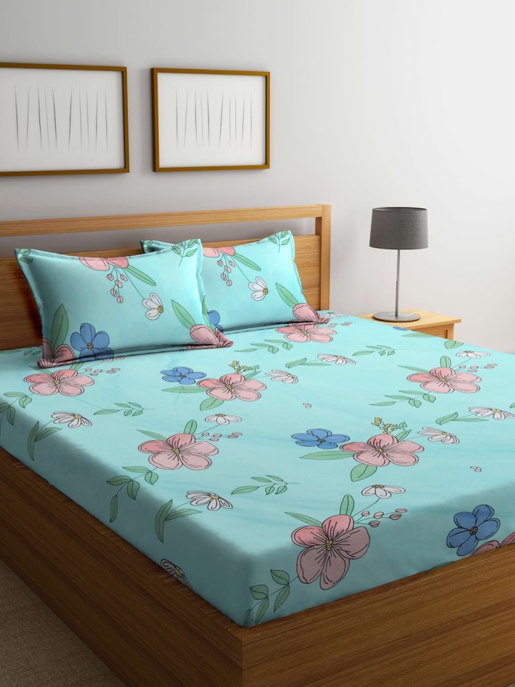     			Klotthe Poly Cotton Floral Printed 1 Double with 2 Pillow Covers - Multicolor