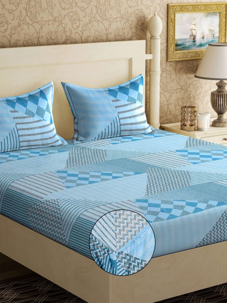     			Klotthe Poly Cotton 1 Double Bedsheet with 2 Pillow Covers ( Blue )