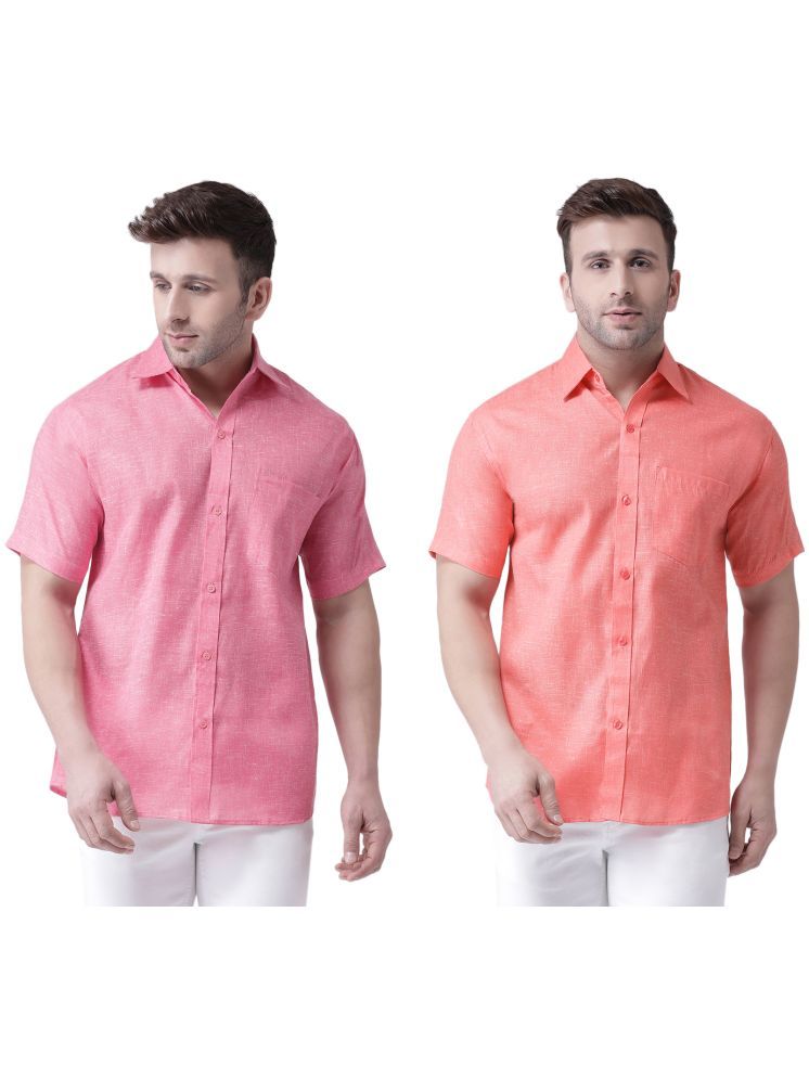     			RIAG Cotton Blend Regular Fit Self Design Half Sleeves Men's Casual Shirt - Fluorescent Orange ( Pack of 2 )