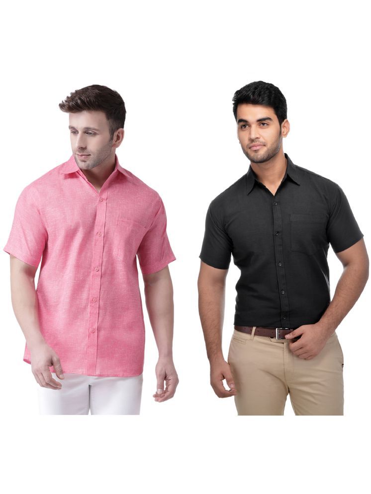     			RIAG Cotton Blend Regular Fit Self Design Half Sleeves Men's Casual Shirt - Black ( Pack of 2 )