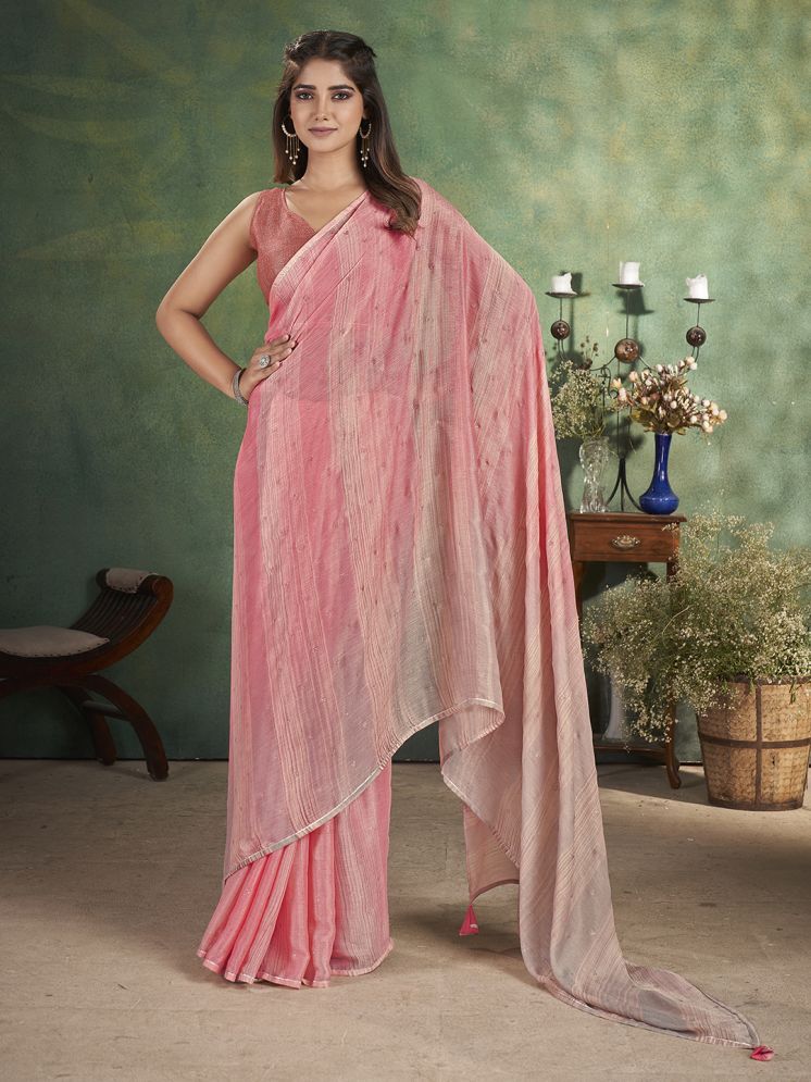     			Rekha Maniyar Chiffon Striped Saree With Blouse Piece - Pink ( Pack of 1 )