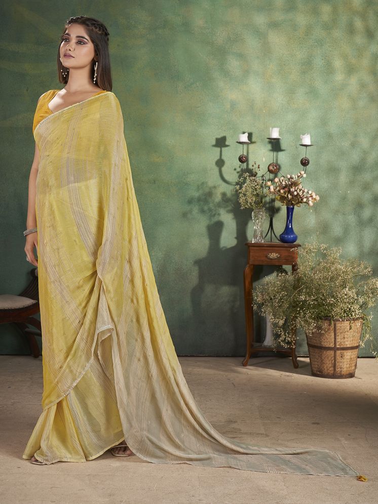     			Rekha Maniyar Chiffon Striped Saree With Blouse Piece - Mustard ( Pack of 1 )