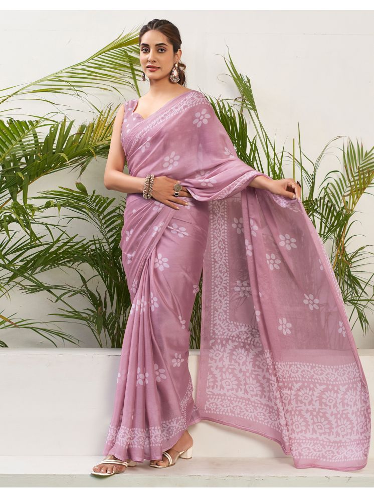     			Samah Chiffon Printed Saree With Blouse Piece - Pink ( Pack of 1 )