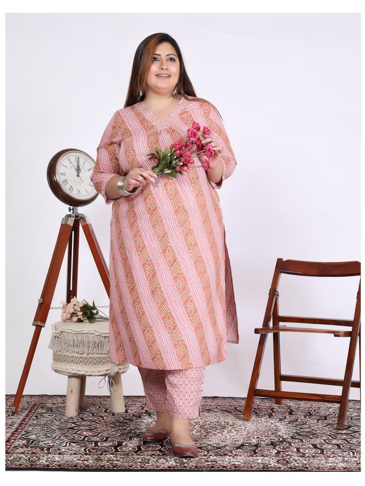     			Vashineh Cotton Silk Printed Kurti With Pants Women's Stitched Salwar Suit - Pink ( Pack of 1 )