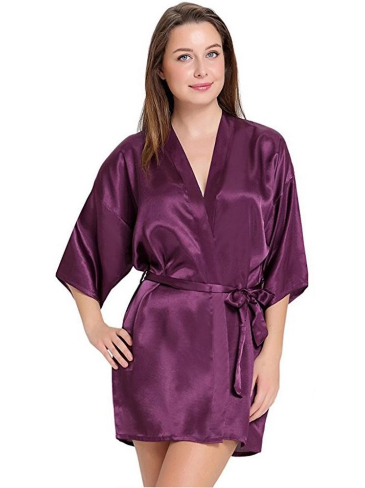     			YUZU Wine Satin Women's Nightwear Robes ( Pack of 1 )