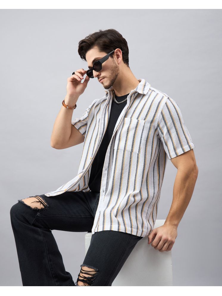     			Chimpaaanzee Cotton Blend Regular Fit Striped Half Sleeves Men's Casual Shirt - White ( Pack of 1 )