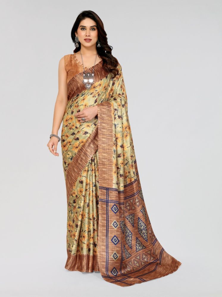     			BLEESBURY Mysore Silk Printed Saree With Blouse Piece - Brown ( Pack of 1 )