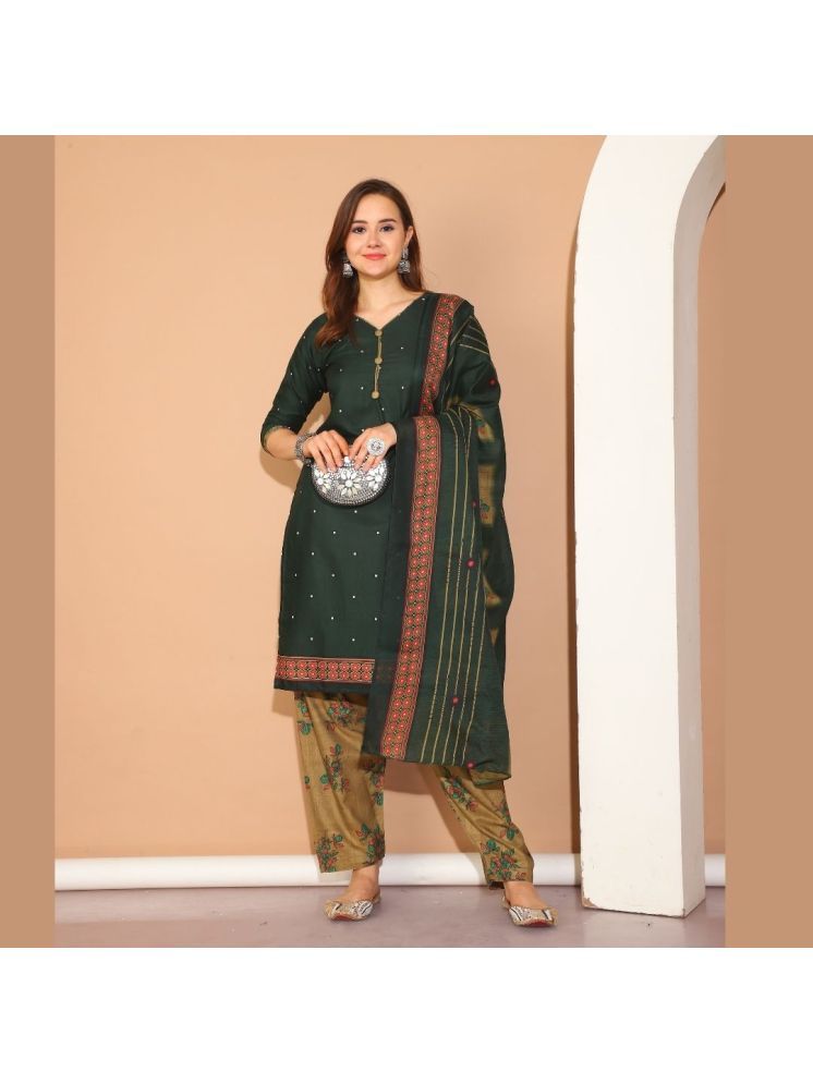     			wonder weave Cotton Blend Printed Kurti With Patiala Women's Stitched Salwar Suit - Green ( Pack of 1 )